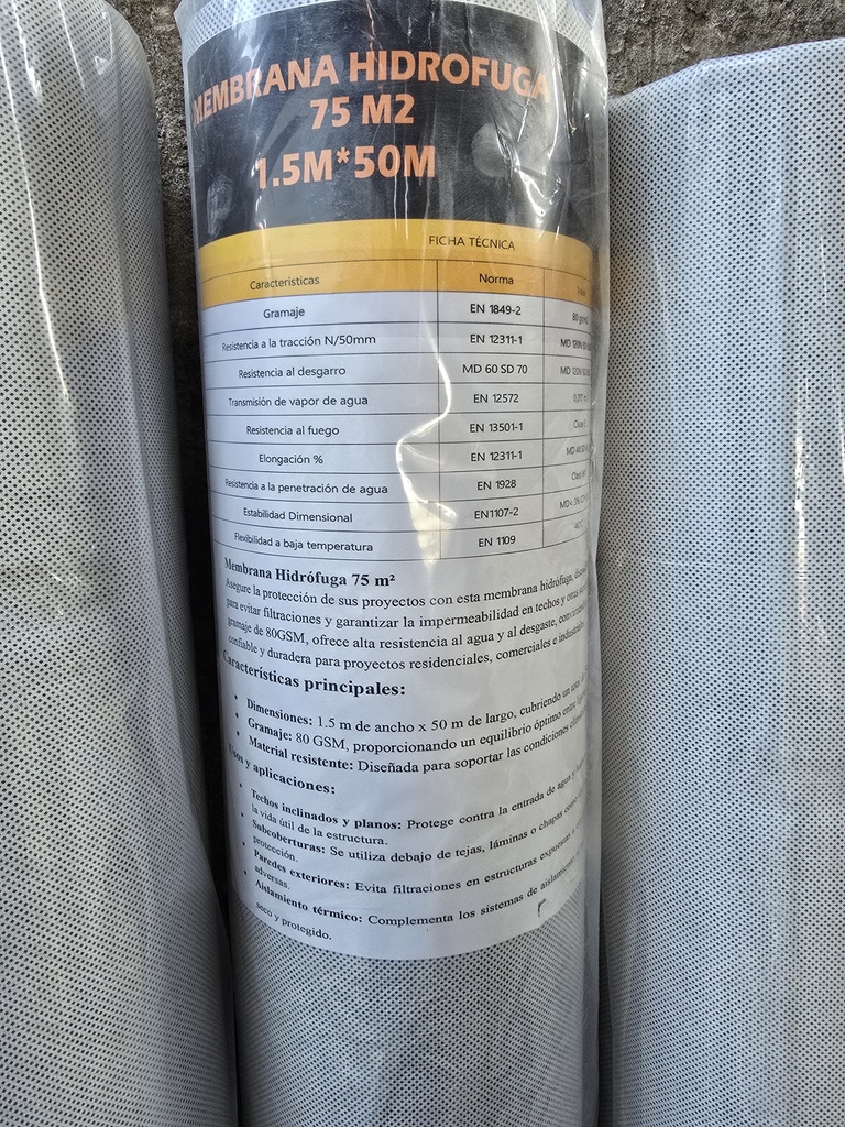 MEMBRANA HIDROFUGA 75M2 1.5X50MT TECHO Y MURO